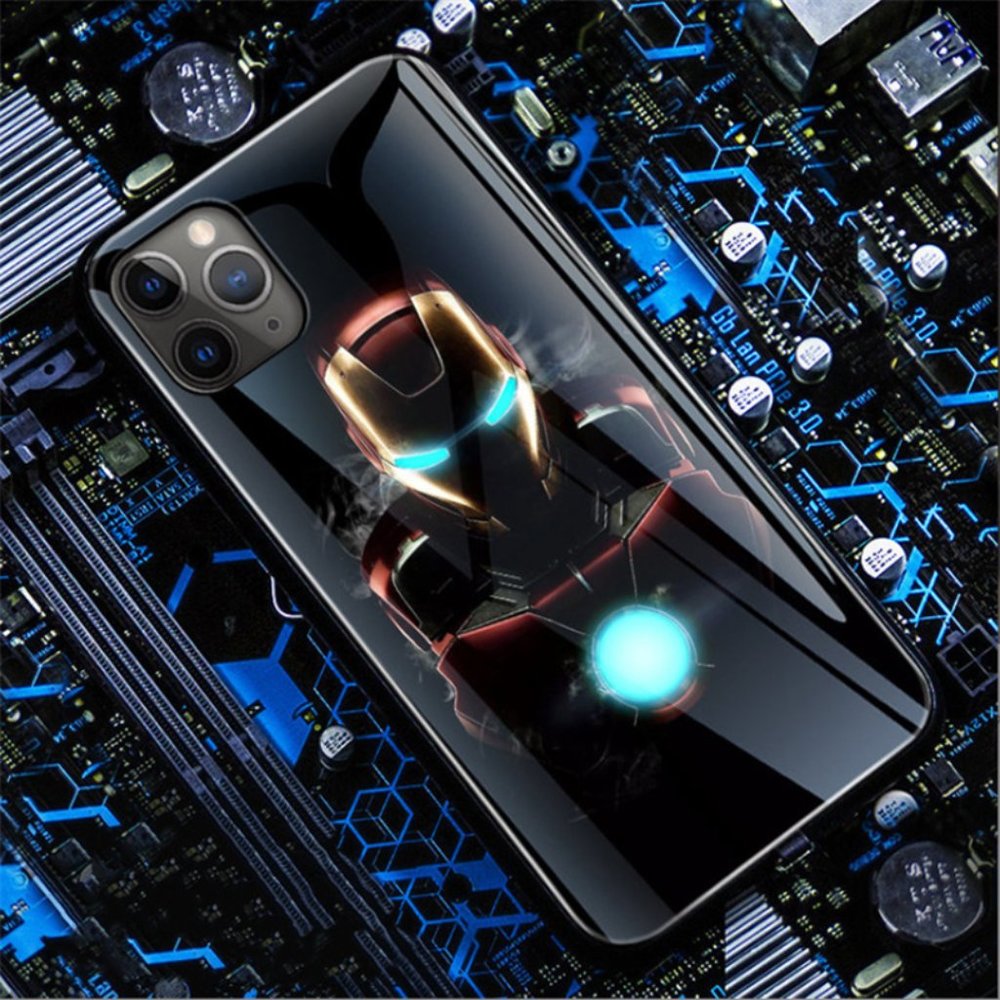LED Smart iPhone Cases Luminous | Tempered Glass Case - Iron Man Design